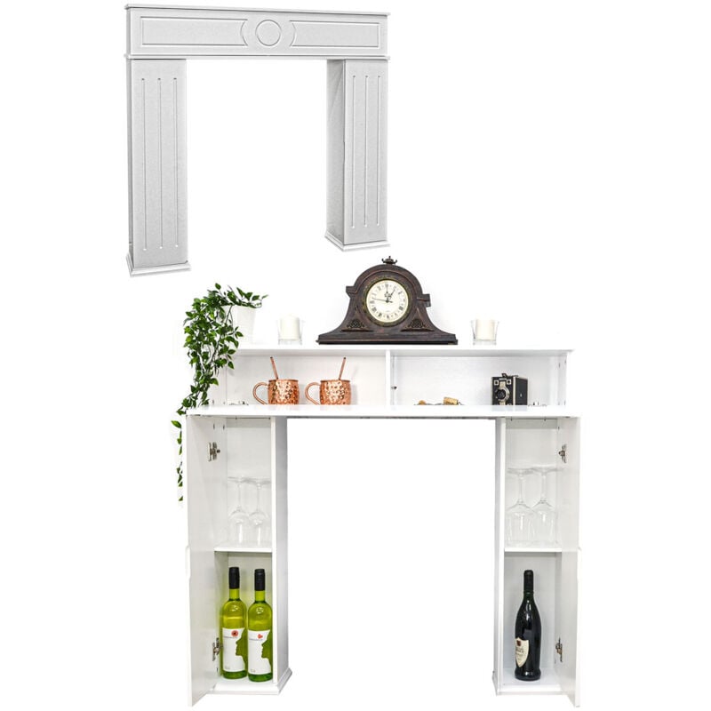 Manteau de Cheminée Decorative avec Ètagére - 107x100 Fausse Cheminée Blanche