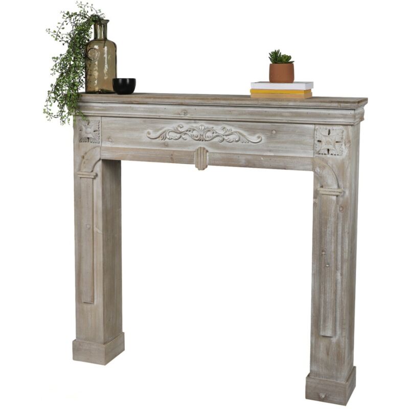 Manteau de cheminée décorative – Coloris chêne gris, dimensions 104x17xH100 cm