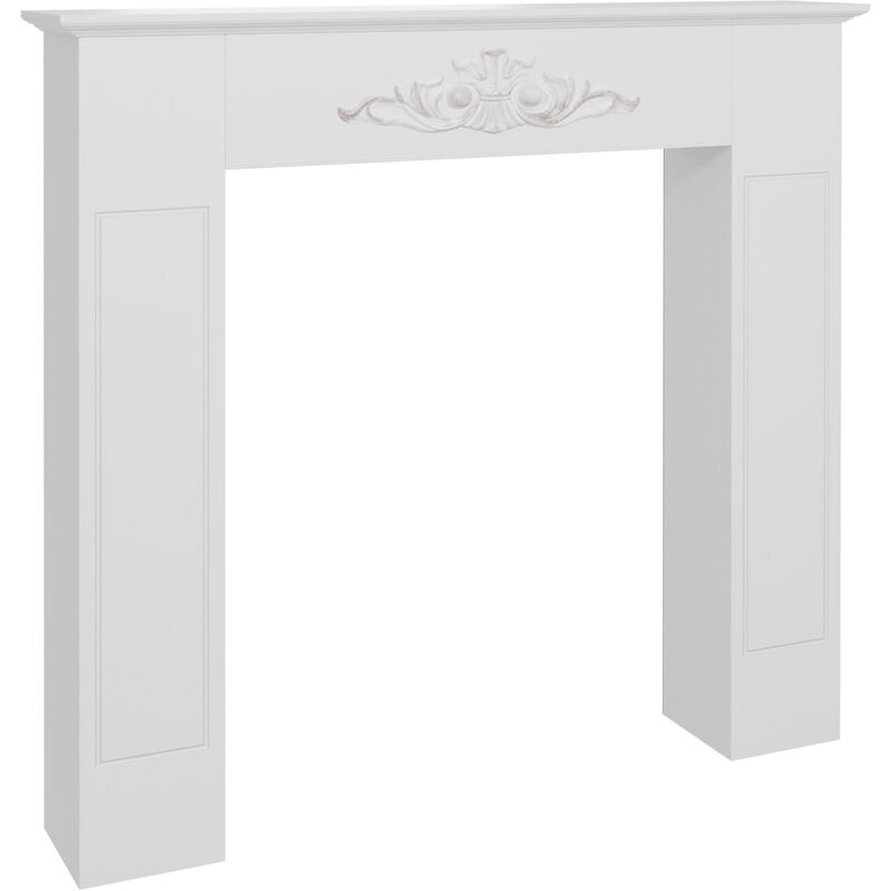 Manteau de cheminée style baroque - dim. 101L x 19l x 100H cm - bois de sapin blanc effet vieilli