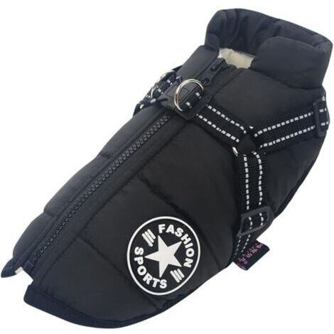 Manteau d'hiver Imperméable avec Harnais pour Chien Veste Costume Chaud Vêtements Chiot Animaux Gilet Réfléchissant Coupe-Vent pour Petit Moyen,noir (Anneau en D Durable)