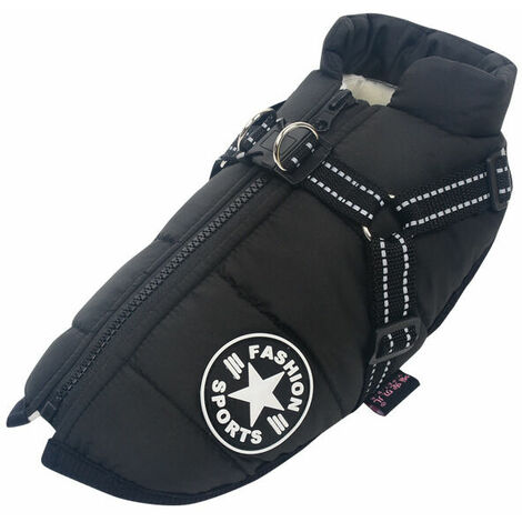 Manteau d'hiver Imperméable pour Chien Chaud avec Harnais, Veste de Chien Imperméable pour Petit Moyen Grands Chiens, pour Labrador Chihuahua Bouledogue Français noir -