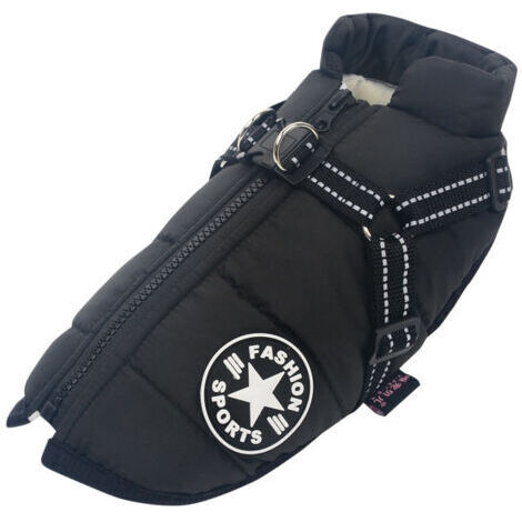 Manteau d'hiver Imperméable pour Chien Chaud avec Harnais, Veste de Chien Imperméable pour Petit Moyen Grands Chiens, pour Labrador Chihuahua Bouledogue Français noir