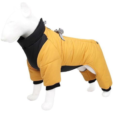 Manteau d'hiver pour chien réfléchissant, col haut ajustable, crochets doubles pour laisse, taille M, jaune.