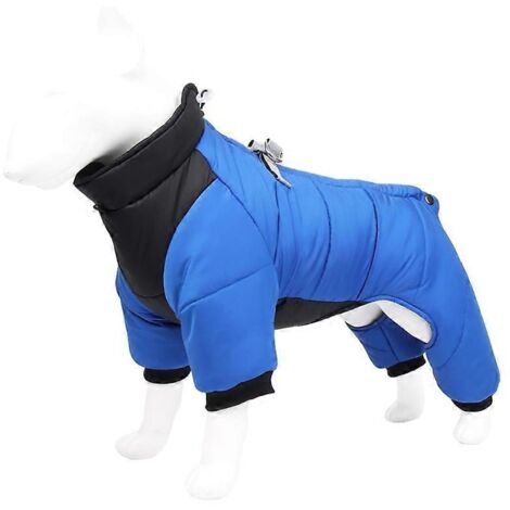 Manteau d'hiver réfléchissant pour chien, col haut ajustable, crochets doubles pour laisse, taille XL, bleu.