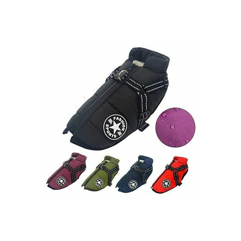 KZQ - Manteau pour Chiens Imperméable avec Harnais et Bandes Réfléchissantes - Confortable et Lavable en Machine - Noir xxl