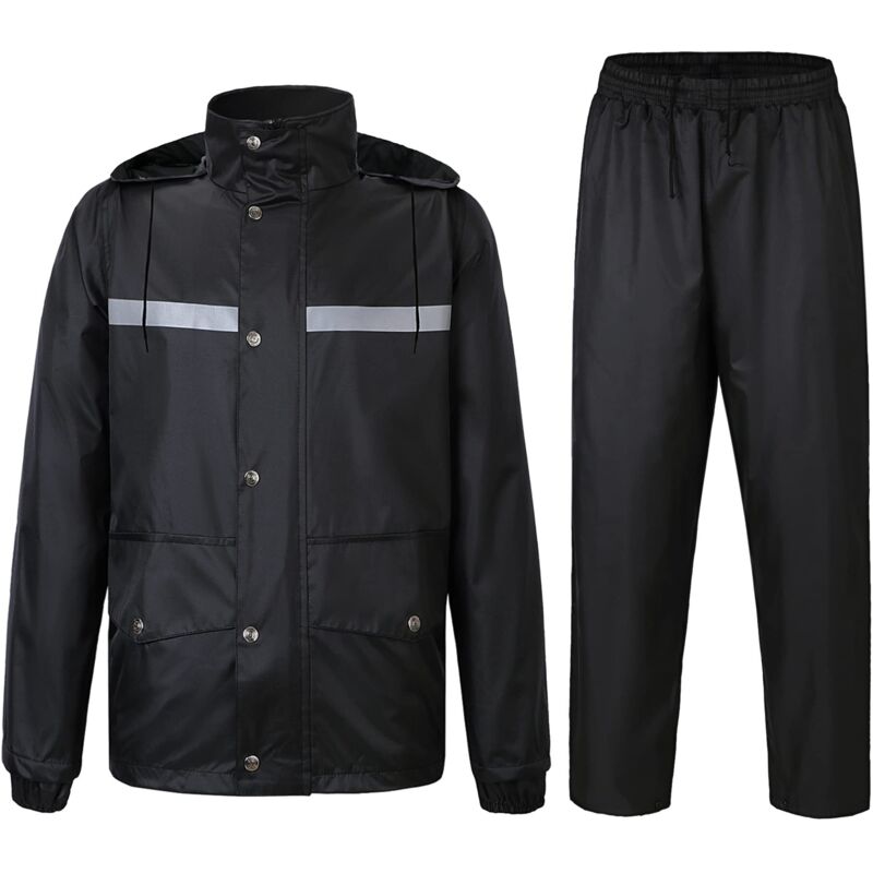 Manteau Vêtements de Pluie, Combinaison de Pluie Imperméable à Capuche, Extérieur Homme Ensemble Veste et Pantalon Imperméables(L)