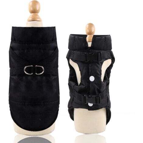 Manteaux d'hiver pour Chiens Imperméable Chaud avec Trou de Harnais, Chiot Veste Gilet Habits Costume Vêtement pour l'hiver pour Petits Chien Animal de Compagnie,noir,L