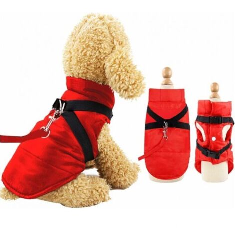 Manteaux d'hiver pour Chiens Imperméable Chaud avec Trou de Harnais, Chiot Veste Gilet Habits Costume Vêtement pour l'hiver pour Petits Chien Animal de Compagnie,Rouge,L