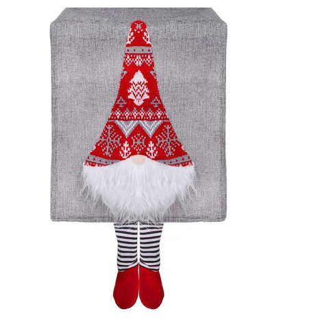 Mantel de mesa de 180x33cm con un duende gris para Navidad.