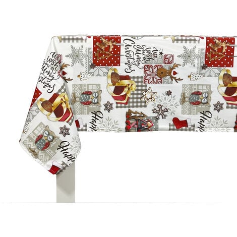 MANTEL DE NAVIDAD NAIVE 150x150 cm - BLANCO/ROJO