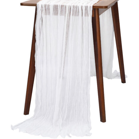Mantel decorativo [Lino puro] Blanco, plisado, 300 cm, para bodas, baby showers, fiestas
