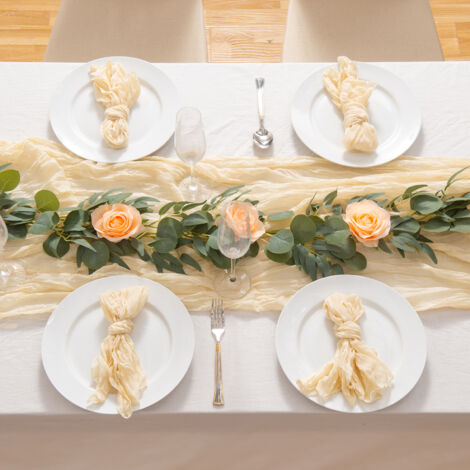 Mantel festivo plisado de poliéster blanco, camino de mesa decorativo, 90 x 400 cm, para ceremonias y celebraciones nupciales.