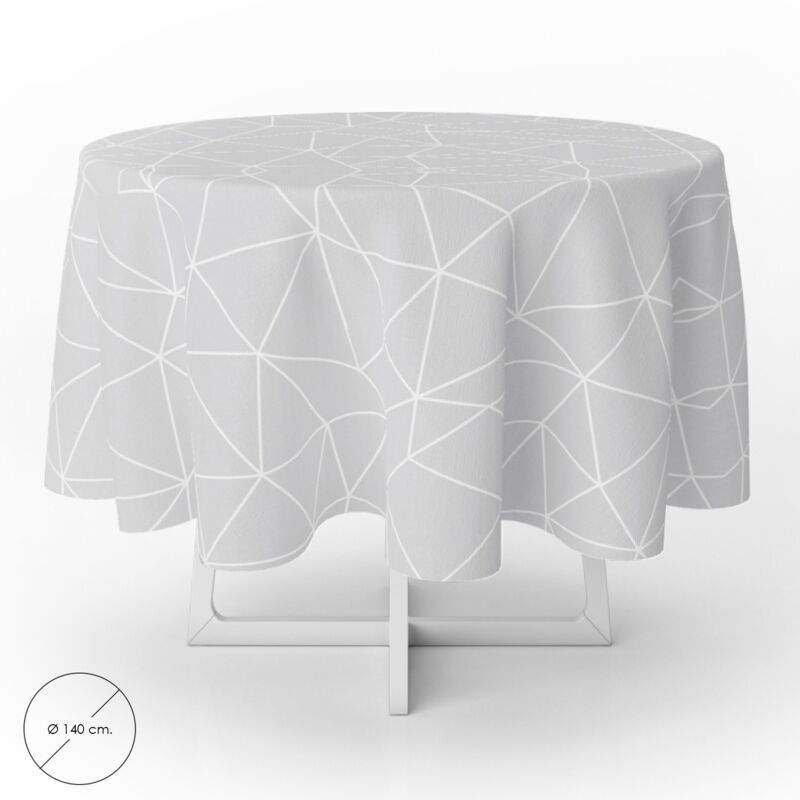 

Mantel hule geometrico gris impermeable antimanchas pvc Ø 140 cm. uso interior y exterior