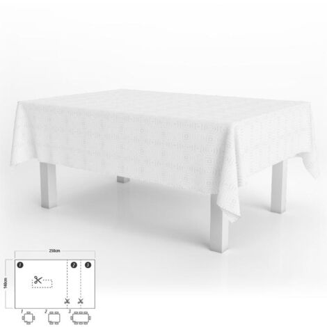 ORYX mantel hule muleton rectangular blanco impermeable antimanchas pvc 140x250 cm. recortable uso interior y exterior