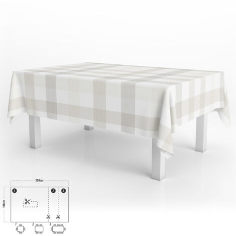 Mantel Hule Rectangular 140 x 250 cm. Cuadros Beige