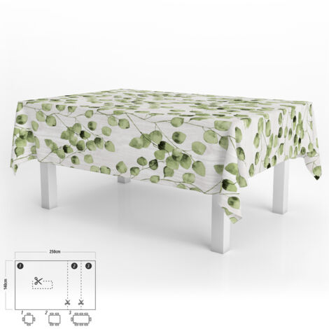 Mantel Hule Rectangular 140 x 250 cm. Hojas Verdes
