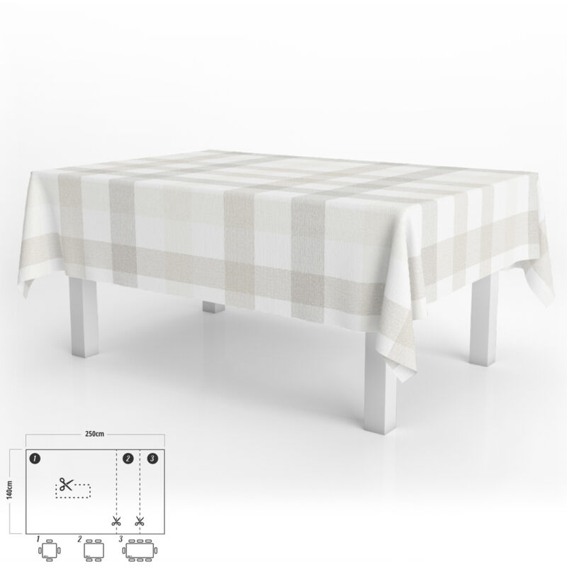 Mantel Hule Rectangular 140 x 250 cm. Cuadros Beige