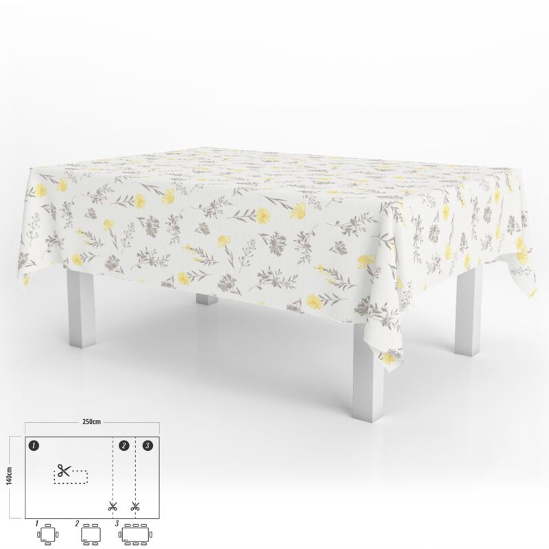 

Mantel hule rectangular flores amarillas impermeable antimanchas pvc 140x250 cm. recortable uso interior y exterior