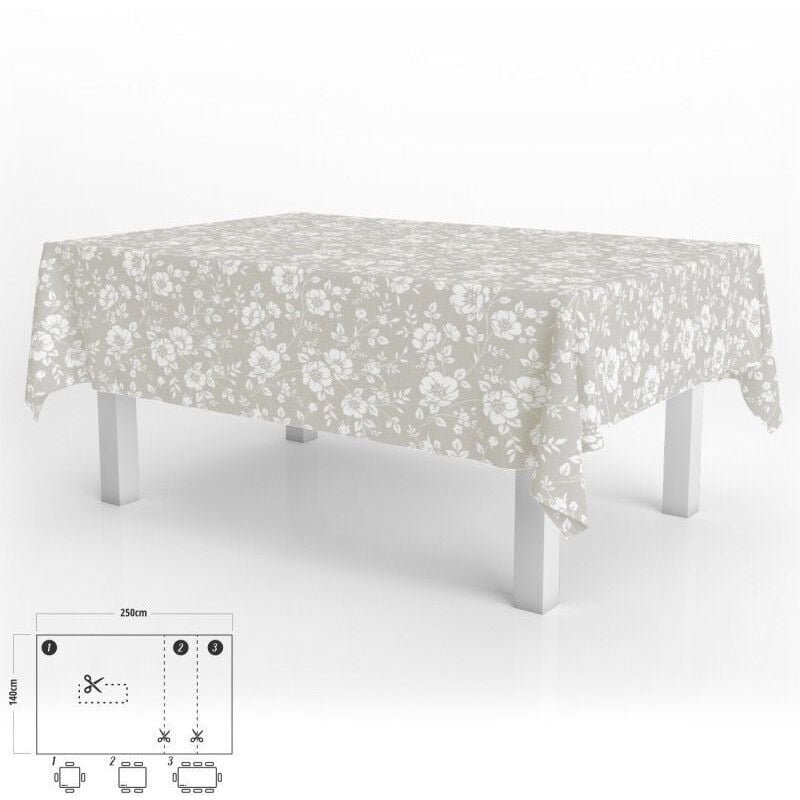 

Mantel hule rectangular flores blancas impermeable antimanchas pvc 140x250 cm. recortable uso interior y exterior