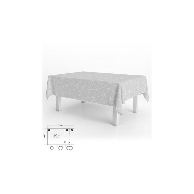 

Mantel hule rectangular geométrico gris impermeable antimanchas pvc 140x250 cm. recortable uso interior y exterior
