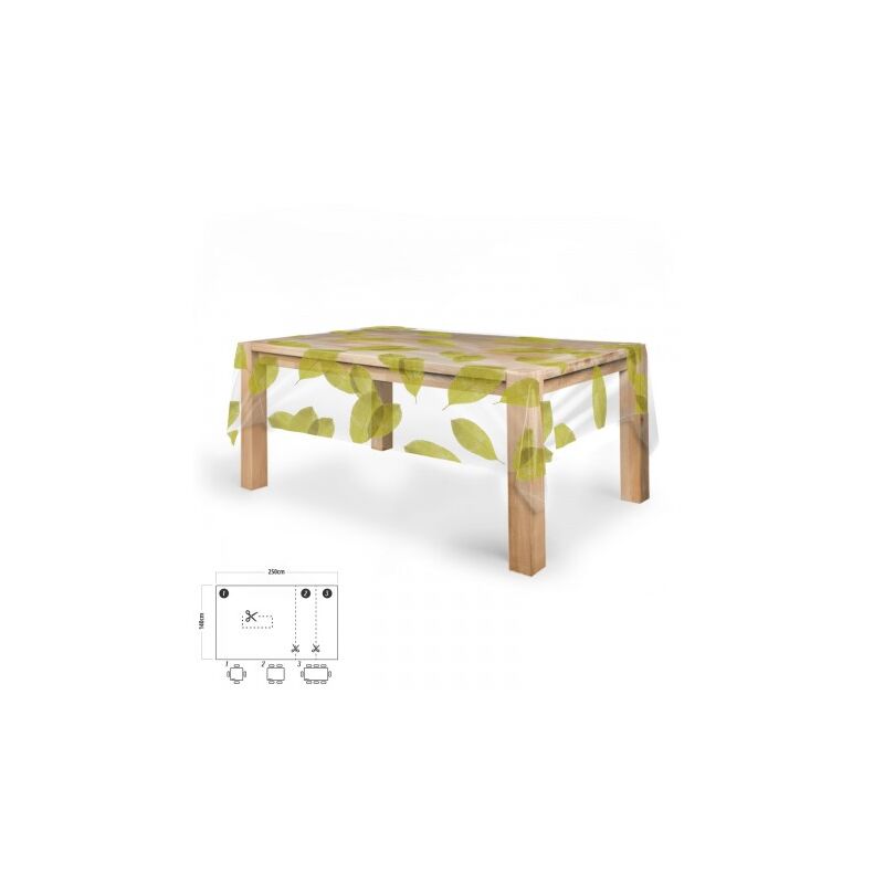 

Mantel hule rectangular hojas transparente impermeable antimanchas pvc 140x250 cm. recortable uso interior y exterior