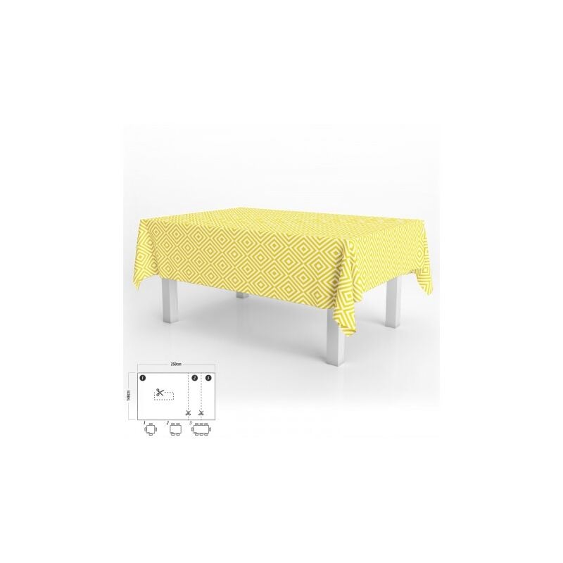 

Mantel hule rectangular rombos amarillos impermeable antimanchas pvc 140x250 cm. recortable uso interior y exterior