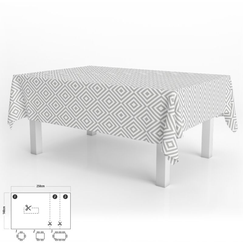 

Mantel hule rectangular rombos grises impermeable antimanchas pvc 140x250 cm. recortable uso interior y exterior