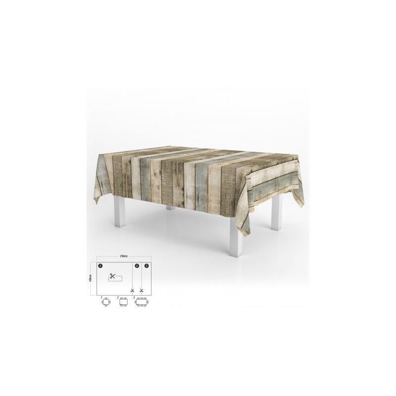 

Mantel hule rectangular tablones madera impermeable antimanchas pvc 140 x 250 cm. recortable uso interior y exterior
