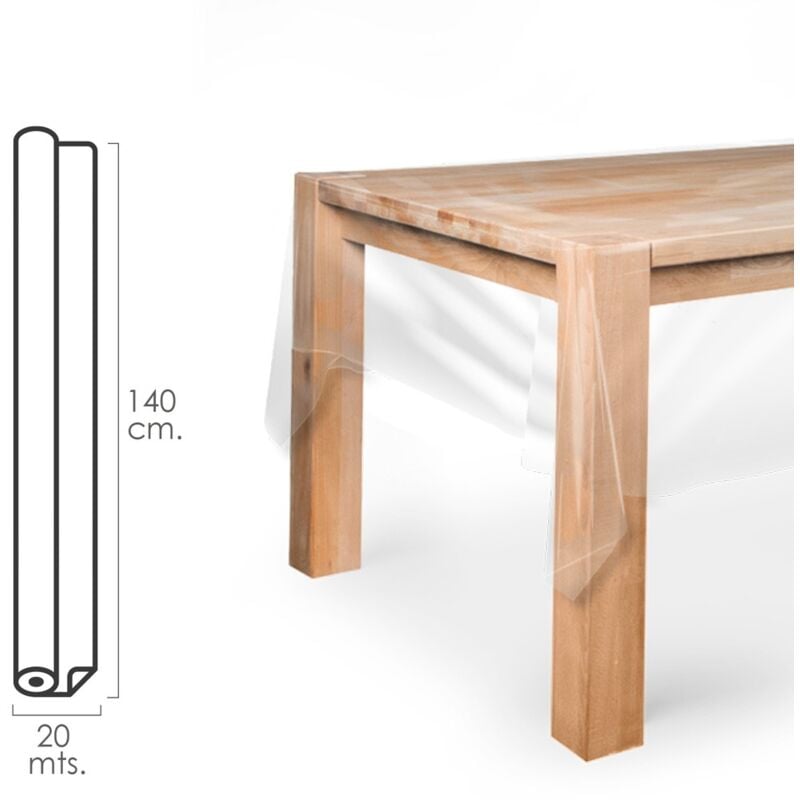 

Mantel hule rectangular transparente. impermeable antimanchas pvc 140 cm. x 20 metros. rollo recortable. interior y exterior