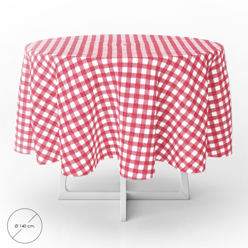 Mantel Hule Redondo Ø140 cm. Cuadros Rojos