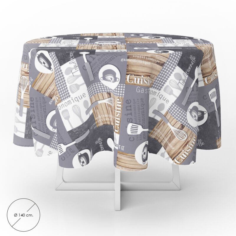 Nappe ronde en toile cirée anti-taches Ø 140 cm. cuisine