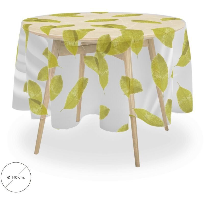 

Mantel hule redondo hojas transparente impermeable antimanchas pvc Ø 140 cm. uso interior y exterior