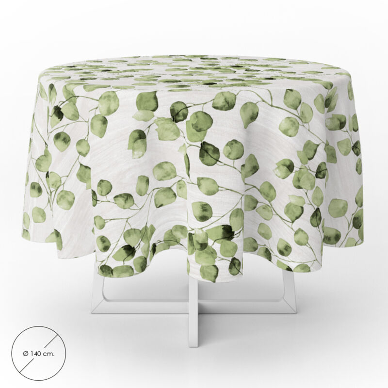 Mantel Hule Redondo Ø140 cm. Hojas Verdes