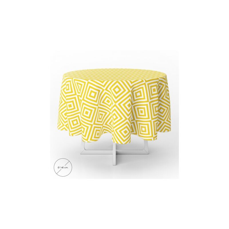 

Mantel hule redondo rombos amarillos impermeable antimanchas pvc Ø140 cm. uso interior y exterior