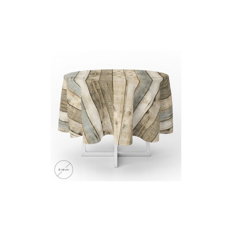 

Mantel hule redondo tablones madera impermeable antimanchas pvc Ø 140 cm. uso interior y exterior