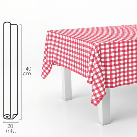 Mantel Hule Rollo 140 cm. x 20 metros. Cuadros Rojos