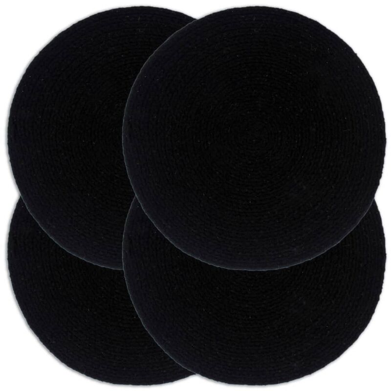 

Mantel individual 4 unidades liso redondo algodón negro 38 cm