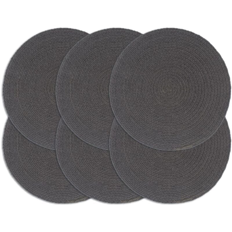 

Mantel individual 6 uds liso redondo algodón gris oscuro 38 cm