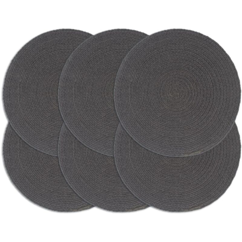 

vidaXL Mantel individual 6 uds liso redondo algodón gris oscuro 38 cm - Gris