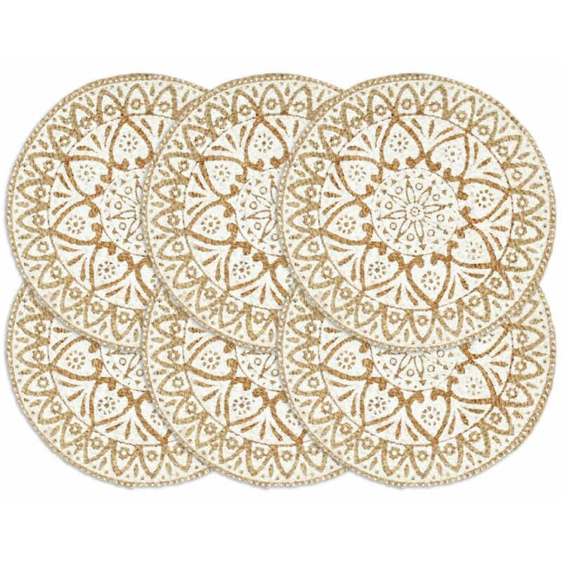 

Mantel individual 6 unidades redondo yute blanco 38 cm