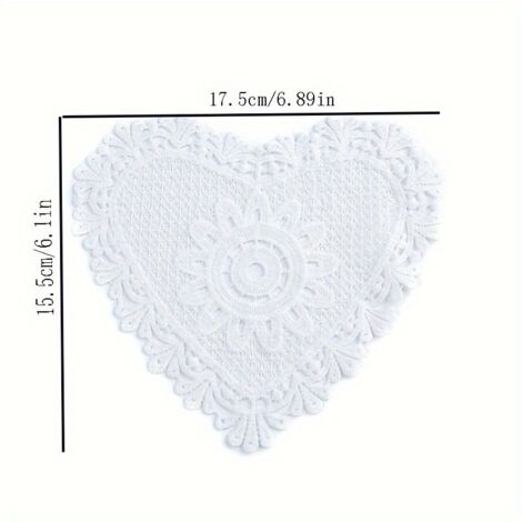 Mantel individual blanco de encaje con forma de corazón, 17,5 cm x 15,5 cm: perfecto para la decoración del hogar hecha por uno mismo.