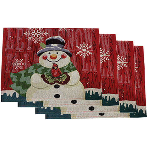 Mantel individual lavable de mezcla de lino y algodón, diseño de muñeco de nieve, 33 x 43 cm, 4 piezas/juego, para mesas de interior y exterior.