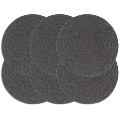 Mantel individual redondo 6 uds algodón gris oscuro liso 38 cm