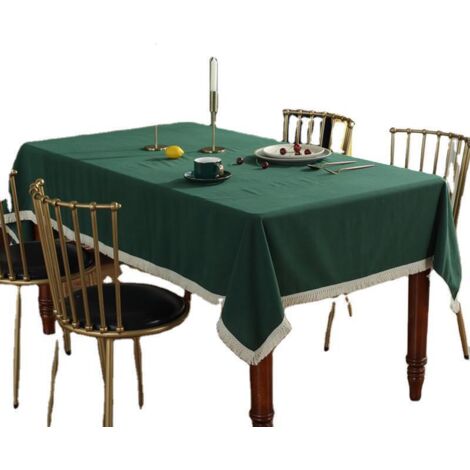Mantel rectangular de lino, 100 x 260 cm, impermeable, antiarrugas. Liso, con borlas, lavable. Ideal para la cocina, fiestas, celebraciones, Navidad y bufés.