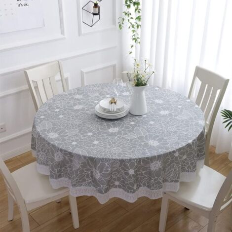 Mantel redondo de linóleo de PVC con estampado floral de encaje, mantel de comedor redondo impermeable y resistente a las manchas, mantel de linóleo (gris, 152 cm)