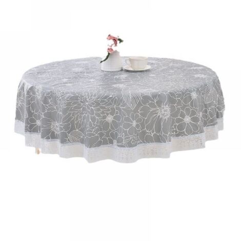 - Mantel redondo de PVC gris con estampado floral de encaje, impermeable y antimanchas, de linóleo, para restaurante, jardín, bar y fiesta, 180 cm