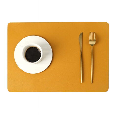 Manteles individuales amarillos, tamaño 4330cm, juego de 4, manteles individuales de cocina duraderos, hechos de PVC, fáciles de limpiar, manteles individuales elegantes.