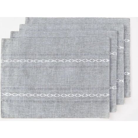 Manteles individuales de 35 x 48 cm - Juego de 4 - Lavables a máquina - Gris - Lino y algodón - Decoración de mesa - Cocina - Comedor