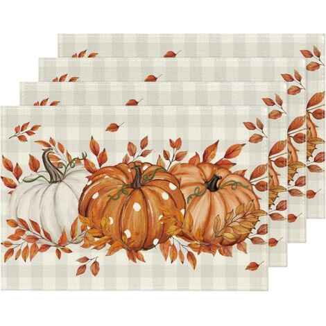 manteles individuales de calabaza, lavables, de lino, de 30 x 45 cm, para decoración de cocina, Acción de Gracias, Halloween y otoño (B)
