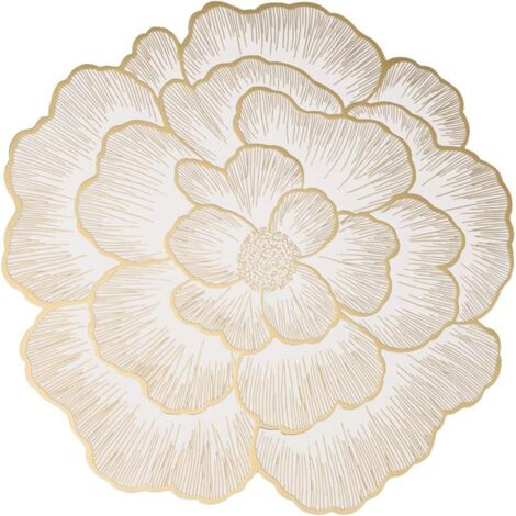 Manteles individuales lavables, juego de 2 manteles individuales de plástico PVC con diseño de rosa china, antideslizantes, resistentes al calor, para mesa de cocina (oro blanco, 38 cm)